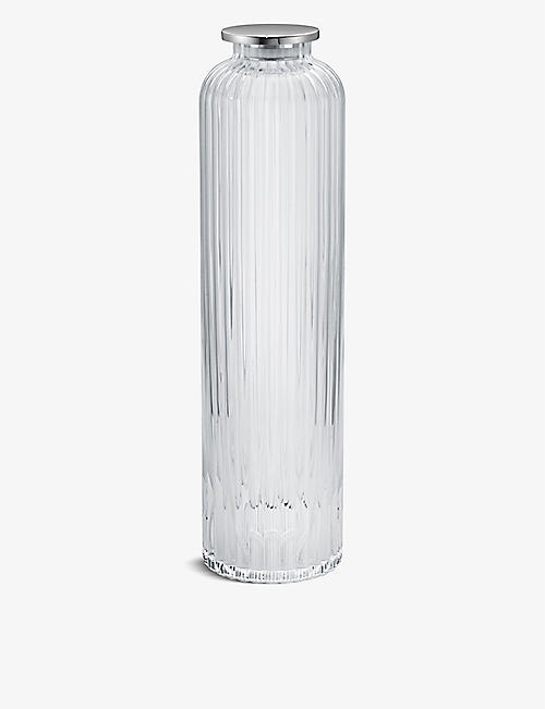 GEORG JENSEN：Bernadotte 罗纹玻璃和不锈钢玻璃瓶 1 升