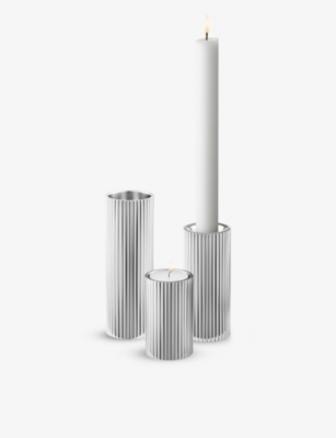GEORG JENSEN: Bernadotte stainless steel candle holders set of three