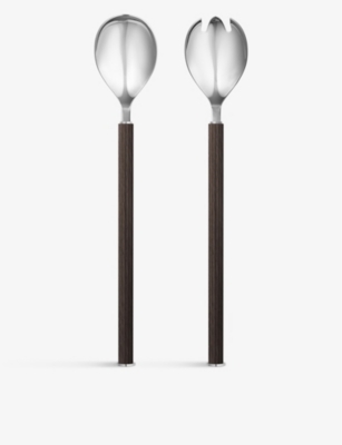 GEORG JENSEN: Polished stainless-steel and wood salad tossing set