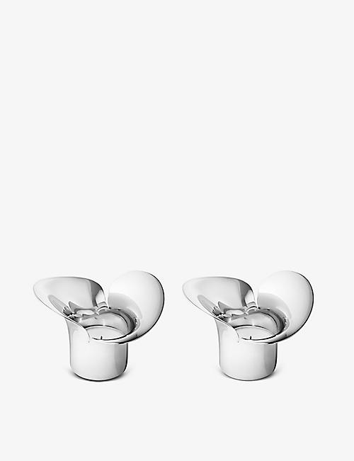 GEORG JENSEN: Bloom Botanica polished stainless-steel tealight holders pack of two