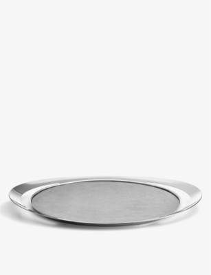 Georg Jensen Cobra Removable Leather Inlawy Stainless Steel Handle Serving Tray