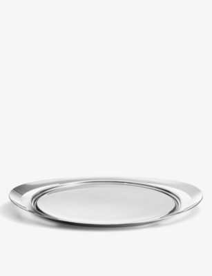 Georg Jensen Cobra Removable Leather Inlawy Stainless Steel Handle Serving Tray