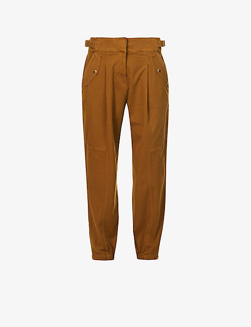 ME AND EM: Cropped tapered-leg high-rise stretch-cotton trousers