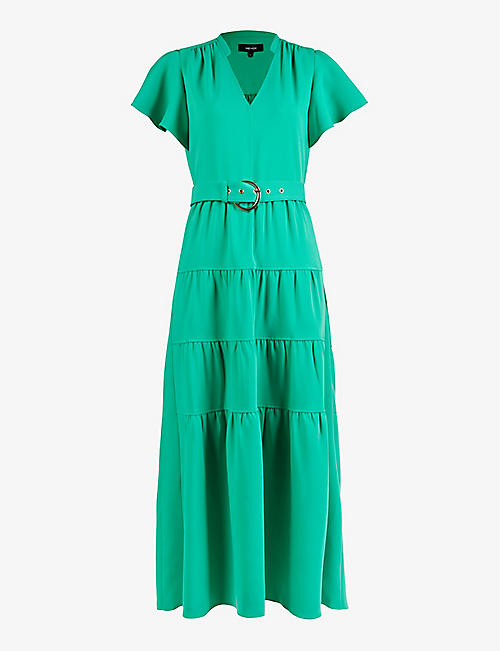 ME AND EM: Belted tiered crepe maxi dress