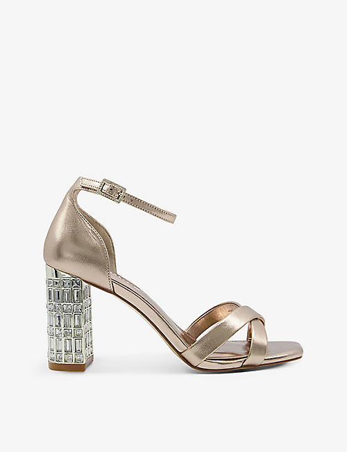 DUNE: Marquise embellished heel faux-leather sandals