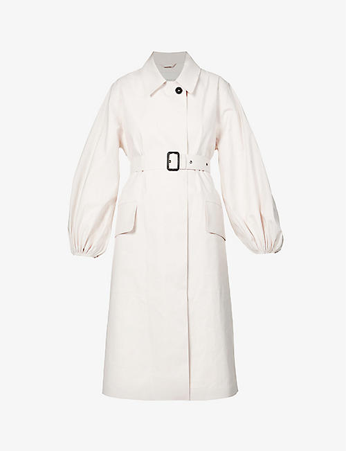 CECILIE BAHNSEN: Helen puff-sleeves cotton trench coat