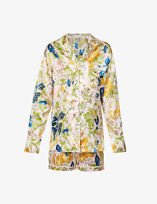 OLIVIA VON HALLE: Alba Peony floral-print short silk pyjama set