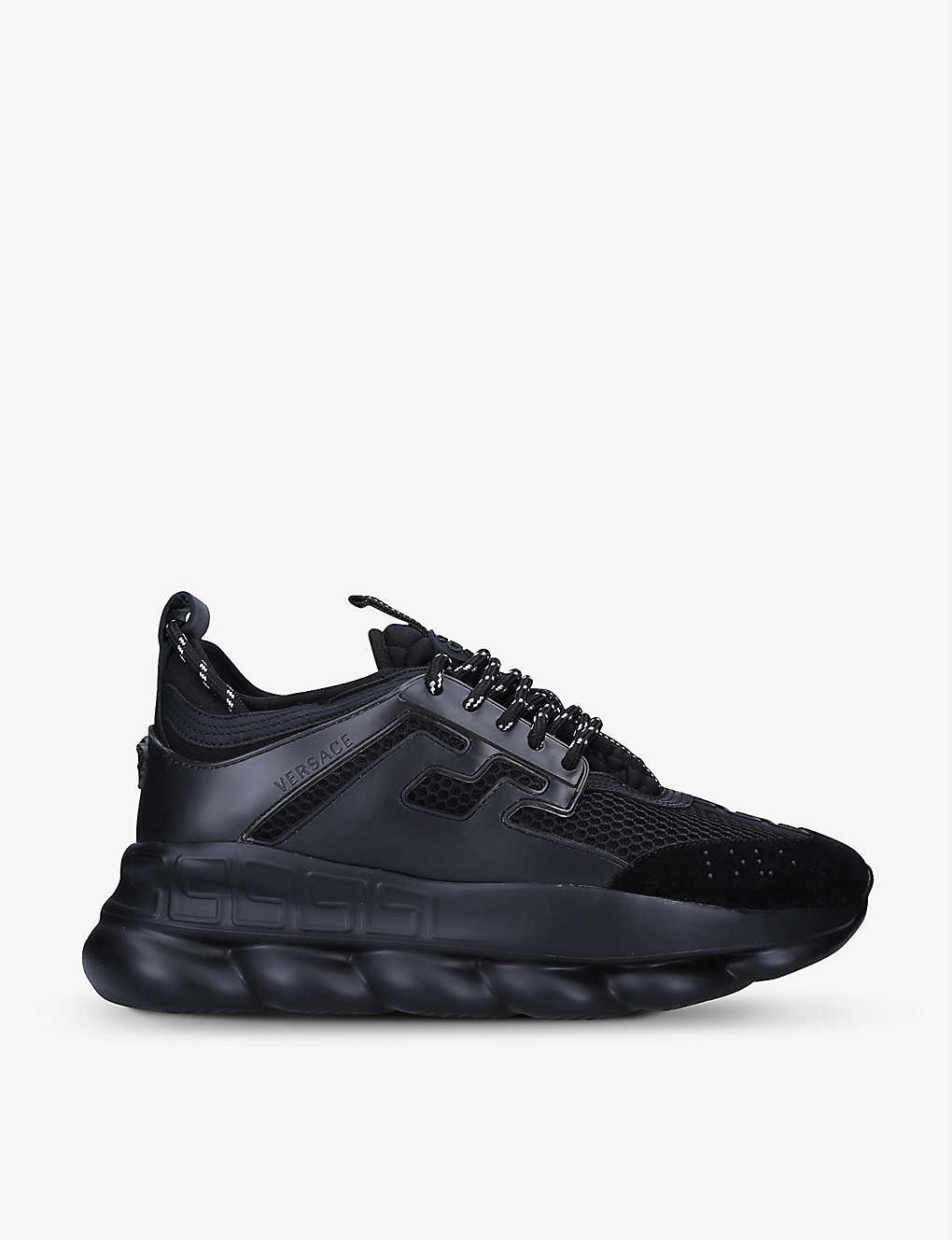 Shop Versace Men's Black Chain Reaction Leather And Mesh Trainers