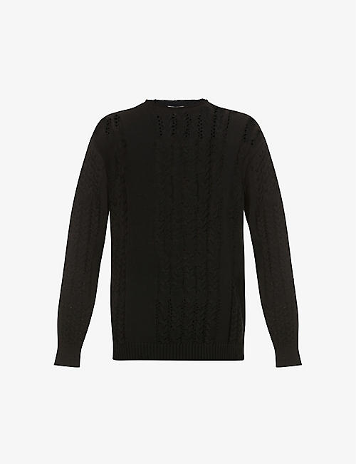 YOHJI YAMAMOTO: Relaxed-fit distressed-hem cotton-knit jumper