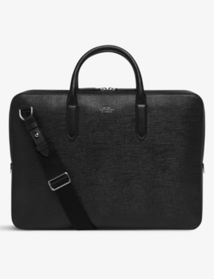 Smythson Panama Large Leather Briefcase In Black