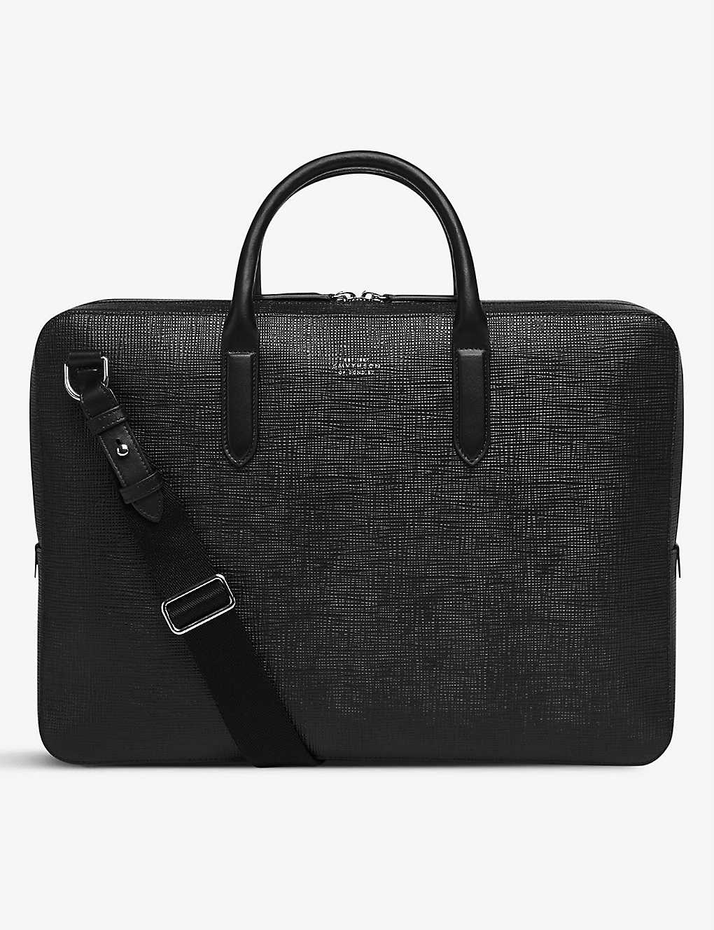 Smythson Panama Large Leather Briefcase In Black