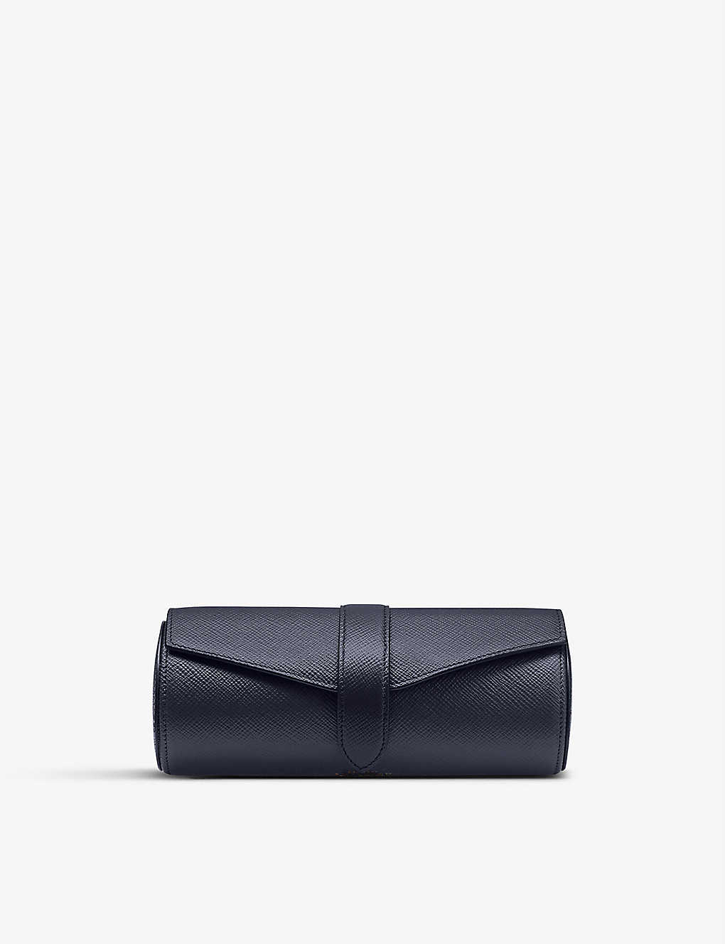 Smythson Panama Cross-grain Leather Watch And Jewellery Roll In Navy