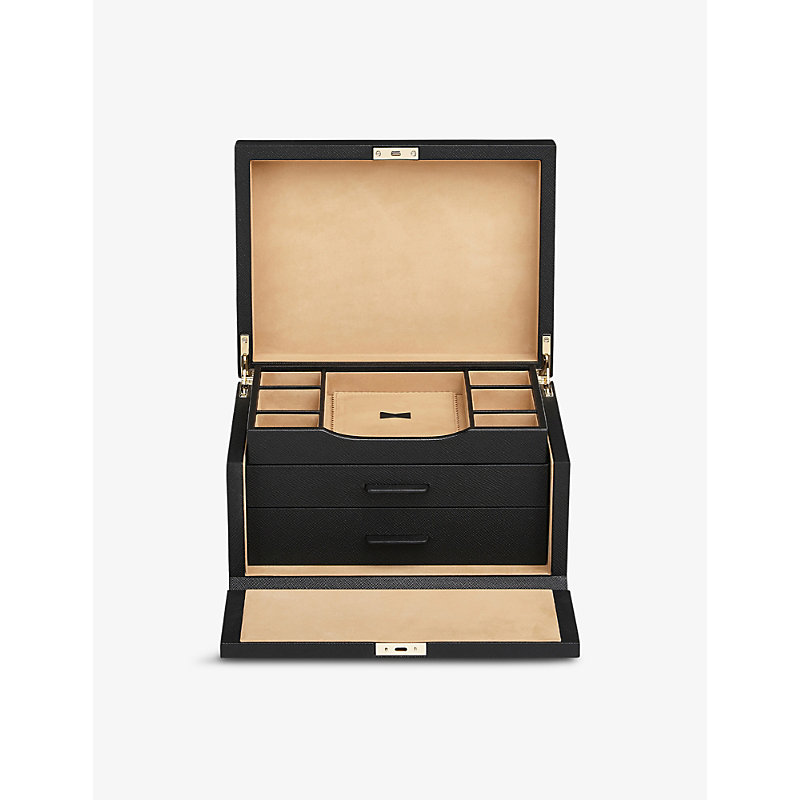Shop Smythson Women's Black Panama 3-drawer Leather Jewellery Box