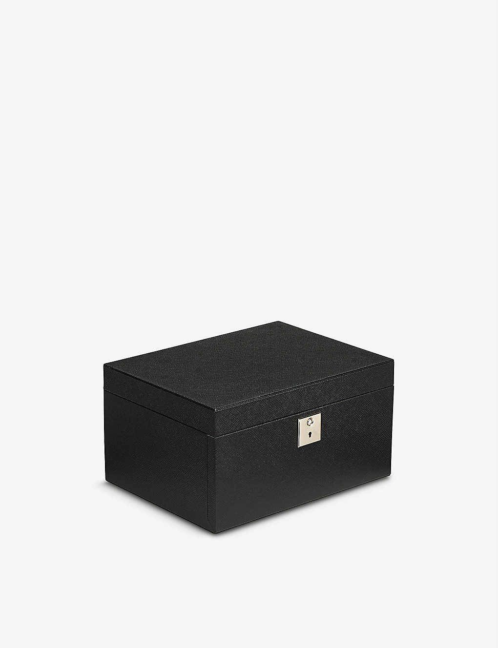 Smythson Panama 3-drawer Leather Jewellery Box In Black