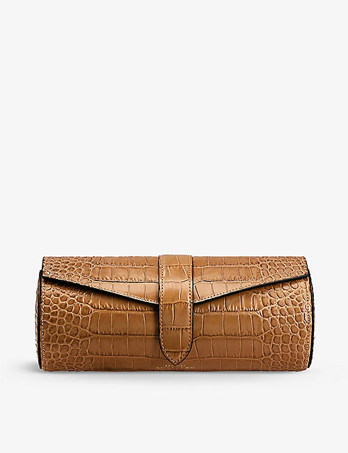 SMYTHSON: Mara croc-embossed leather watch and jewellery roll