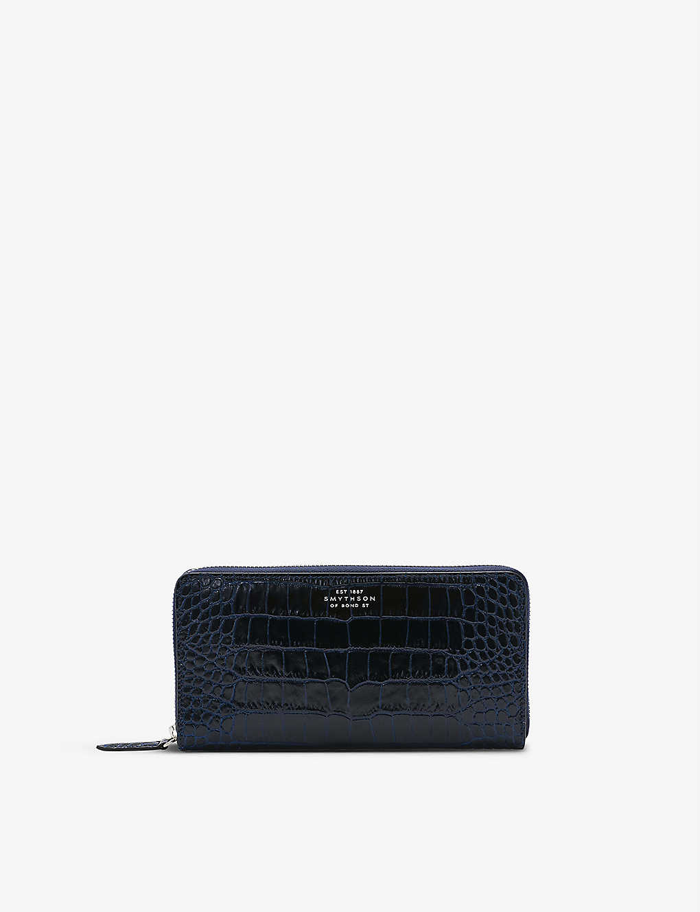 Smythson Mara Branded Large Leather Purse In Navy