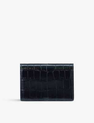 Smythson Croc-embossed Folded Leather Purse In Navy