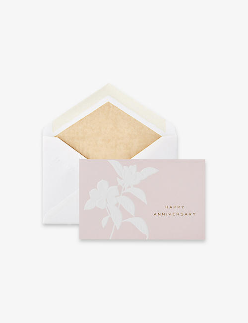 SMYTHSON: Anniversary floral-embossed greetings card 6.5cm x 10cm