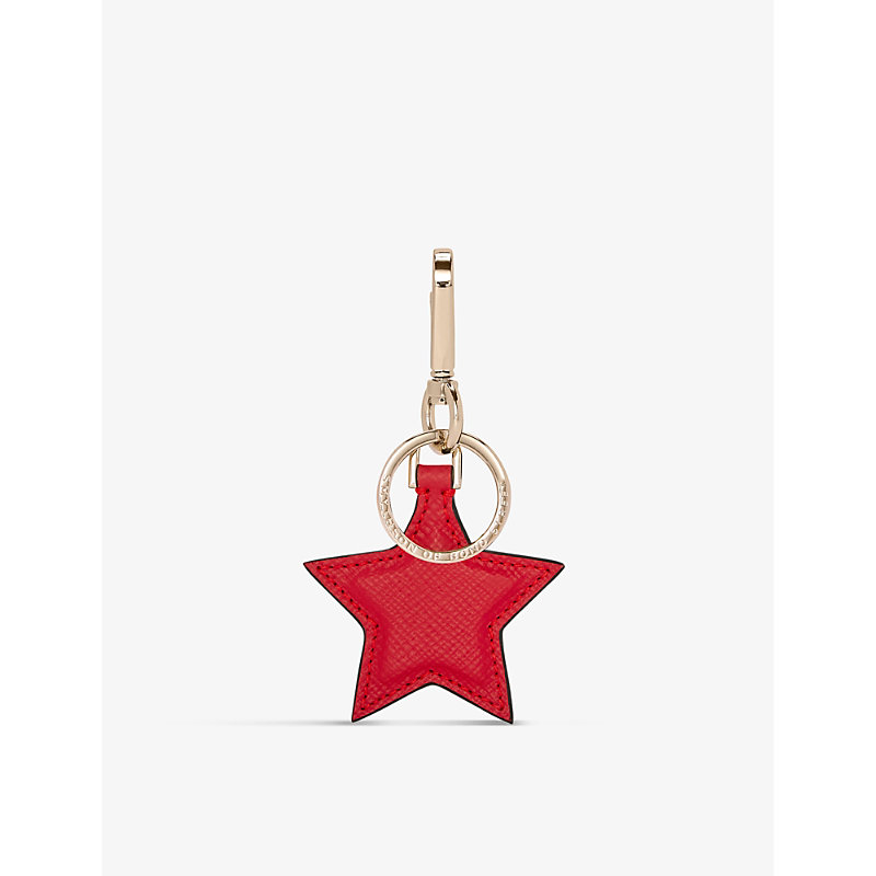 Shop Smythson Panama Star-shaped Leather Keyring In Scarlet Red