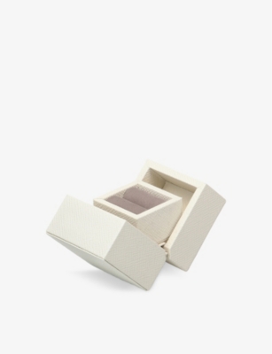 Shop Smythson Women's Chalk Panama Crossgrain Leather Ring Box