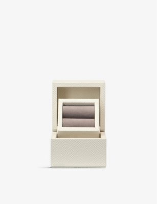 Smythson Panama Crossgrain Leather Ring Box In Chalk