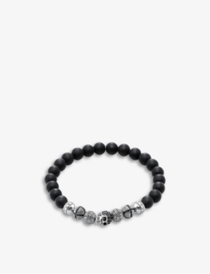 Shop Thomas Sabo Women's Black Skull Sterling-silver Obsidian And Cubic Zirconia Beaded Bracelet