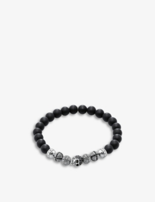 THOMAS SABO: Skull sterling-silver obsidian and cubic zirconia beaded bracelet