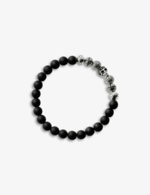 Thomas Sabo Skull Sterling-silver Obsidian And Cubic Zirconia Beaded Bracelet In Black