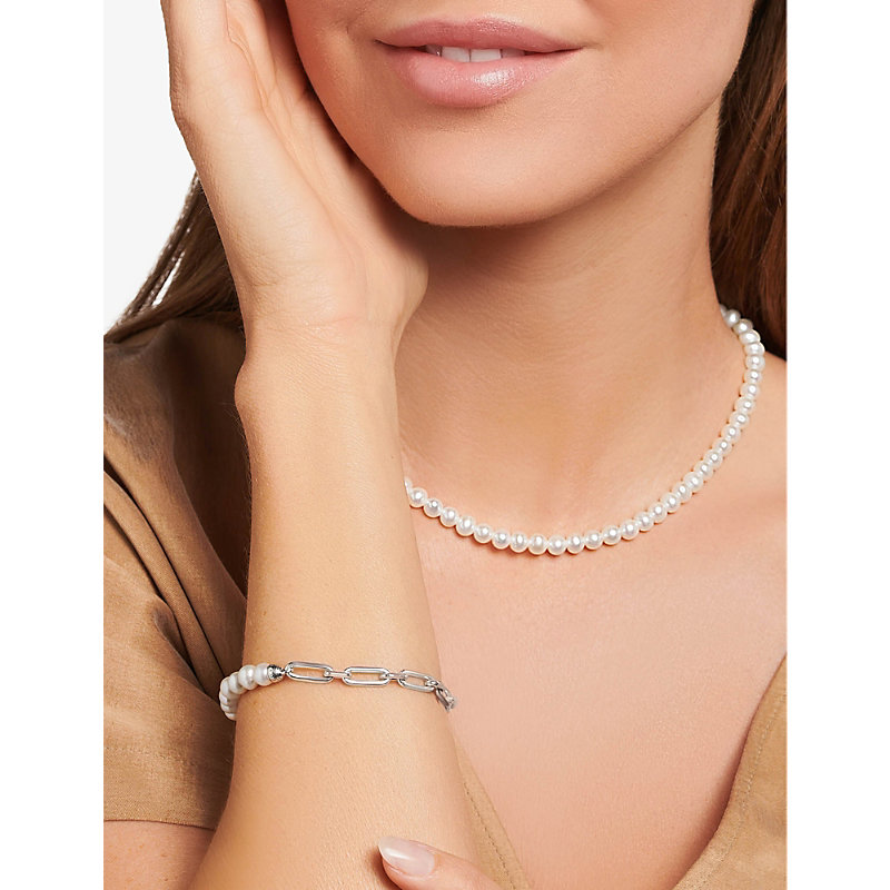 Shop Thomas Sabo Women's White Link Sterling-silver, Pearl And Zirconia Bracelet