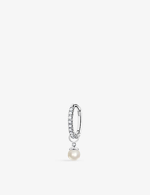 THOMAS SABO: Pearl-pendant sterling-silver, zirconia and freshwater-pearl single hoop earring