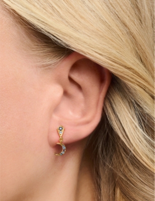 Thomas Sabo Royalty Star And Moon 18ct Yellow Gold-plated Sterling-silver And Multi-stoned Drop Earrings In Multicoloured