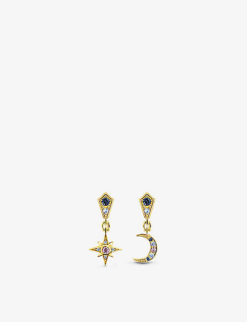 THOMAS SABO: Royalty Star and Moon 18ct yellow gold-plated sterling-silver and multi-stoned drop earrings