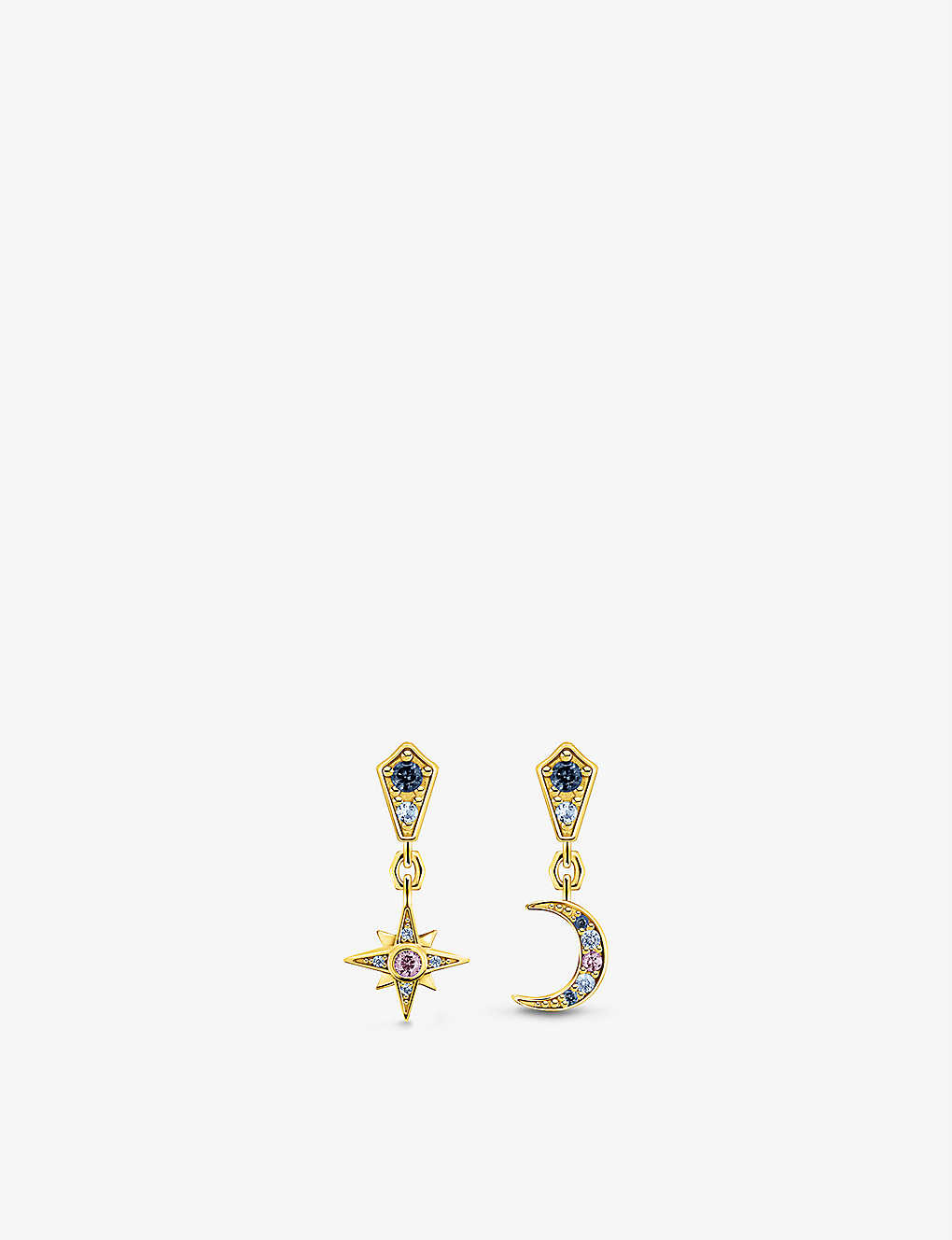 Thomas Sabo Royalty Star And Moon 18ct Yellow Gold-plated Sterling-silver And Multi-stoned Drop Earrings In Multicoloured