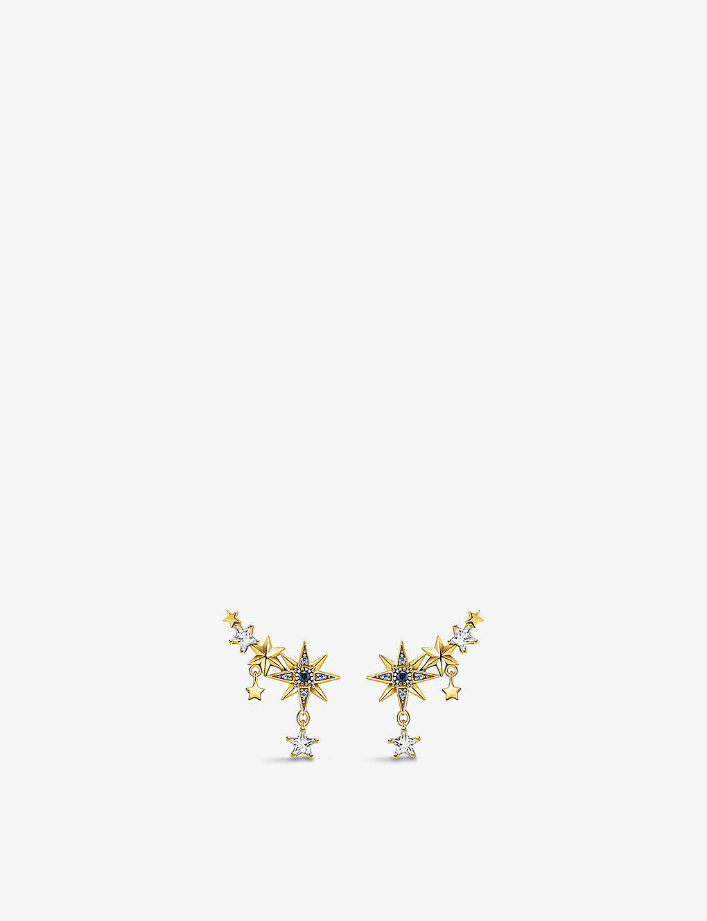 Thomas Sabo Royalty Star And Moon 18ct Yellow Gold-plated Sterling-silver And Multi-stoned Climber Earrings In Multicoloured