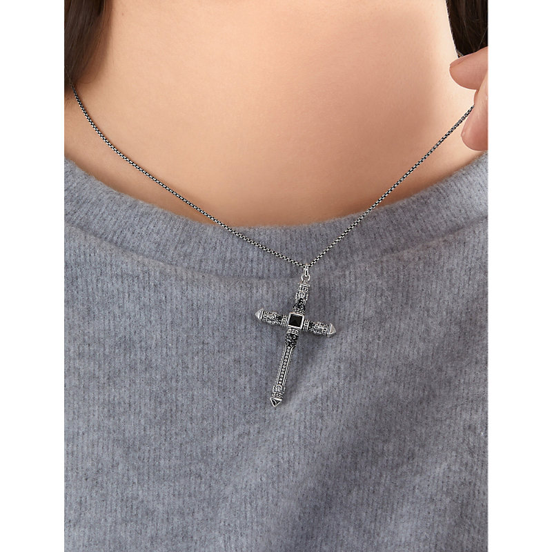 Shop Thomas Sabo Men's Black Rebel Crucifix Sterling-silver And Onyx Pendant Necklace