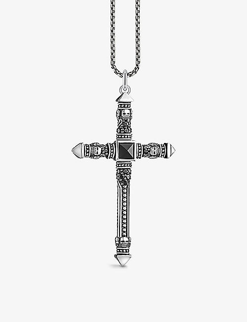 THOMAS SABO: Rebel Crucifix sterling-silver and onyx pendant necklace