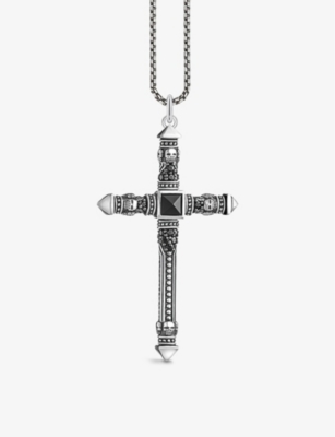 Thomas Sabo Rebel Crucifix Sterling-silver And Onyx Pendant Necklace In Black