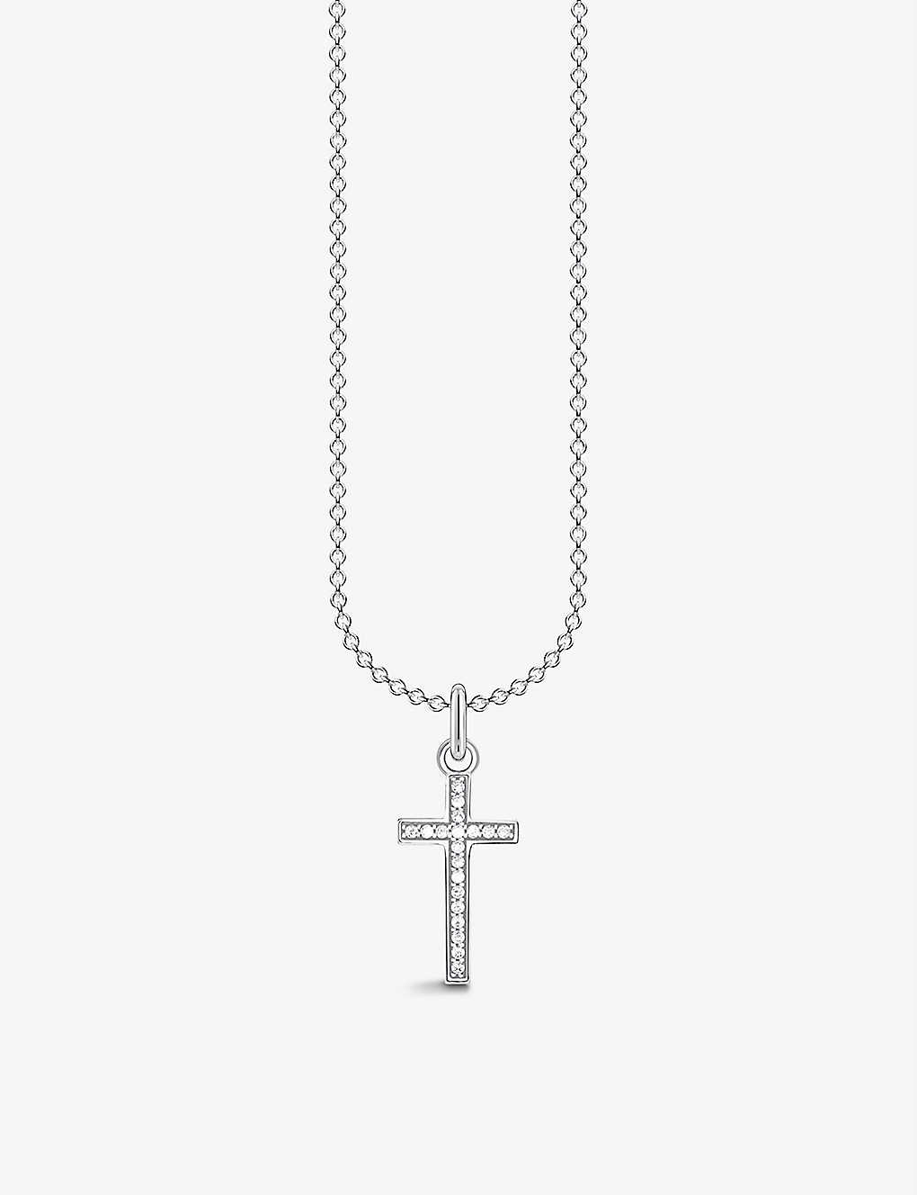 Thomas Sabo Cross Sterling-silver And Cubic Zirconia Pendant Necklace In White