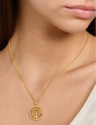 Thomas Sabo Tree Of Love 18ct Yellow Gold-plated Sterling-silver And White Zirconia Pendant Necklace In White