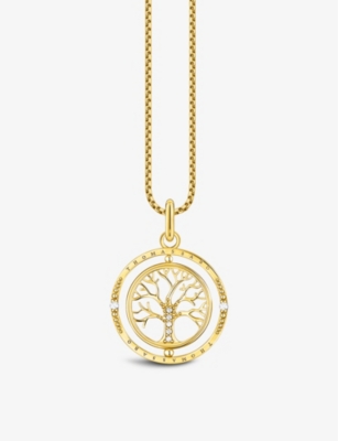 Thomas Sabo Tree Of Love 18ct Yellow Gold-plated Sterling-silver And White Zirconia Pendant Necklace