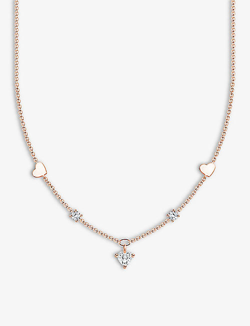 THOMAS SABO: Hearts and White 18ct rose gold-plated sterling-silver and cubic zirconia pendant necklace