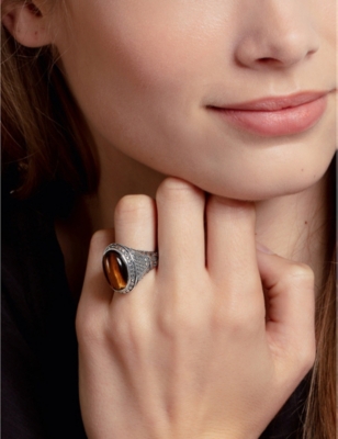 Shop Thomas Sabo Women's Brown Signet Sterling-silver And Tiger's Eye Ring