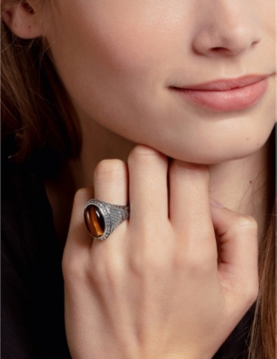 THOMAS SABO: Signet sterling-silver and tiger's eye ring