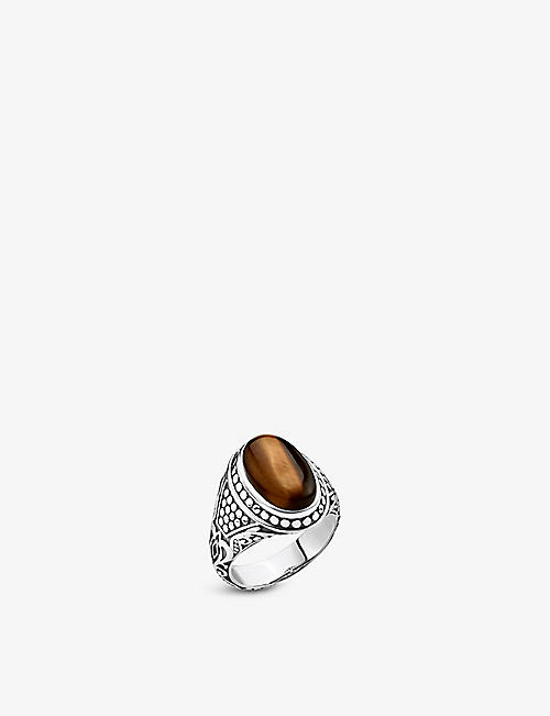 THOMAS SABO: Signet sterling-silver and tiger's eye ring