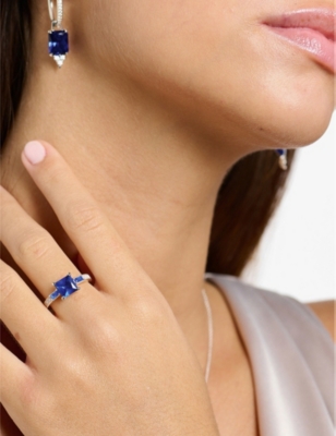 Thomas Sabo Womens Blue Square Sterling-silver, Cubic Zirconia And Glass-ceramic Ring In Blue