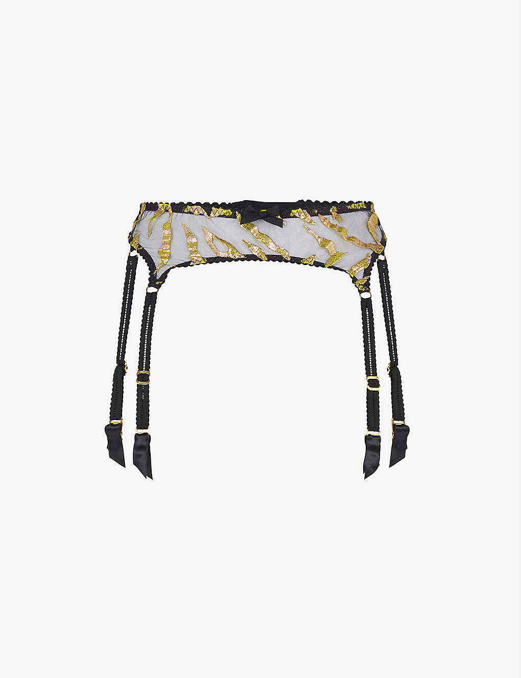 Agent Provocateur Pawla Zebra-print Stretch-mesh Suspender Belt In Black/ Yellow