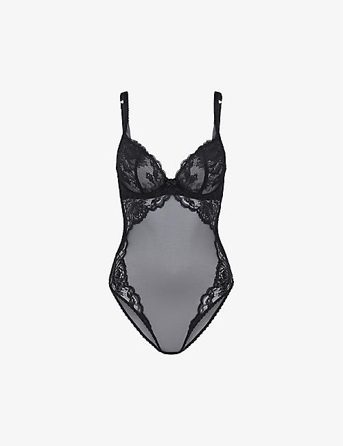 AGENT PROVOCATEUR: Yara floral-embroidered stretch-lace body