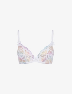 AGENT PROVOCATEUR Sparkle metallic floral-embroidered mesh underwired bra