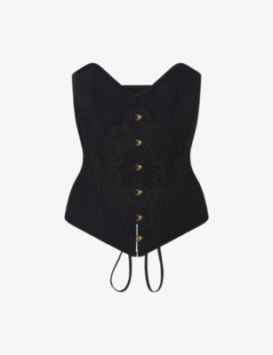 Black Stretch Woven Corset, Tops