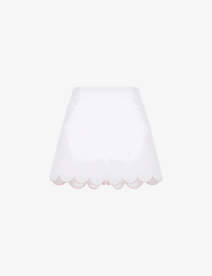 Agent Provocateur Lorna Scalloped-trim Cotton Pyjama Shorts In White/ Baby Pink